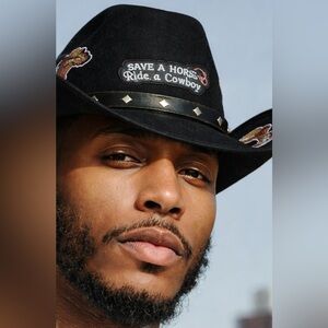 LA SIERRA real Black hard top Cowboy Hat with custom Embroidered Patches